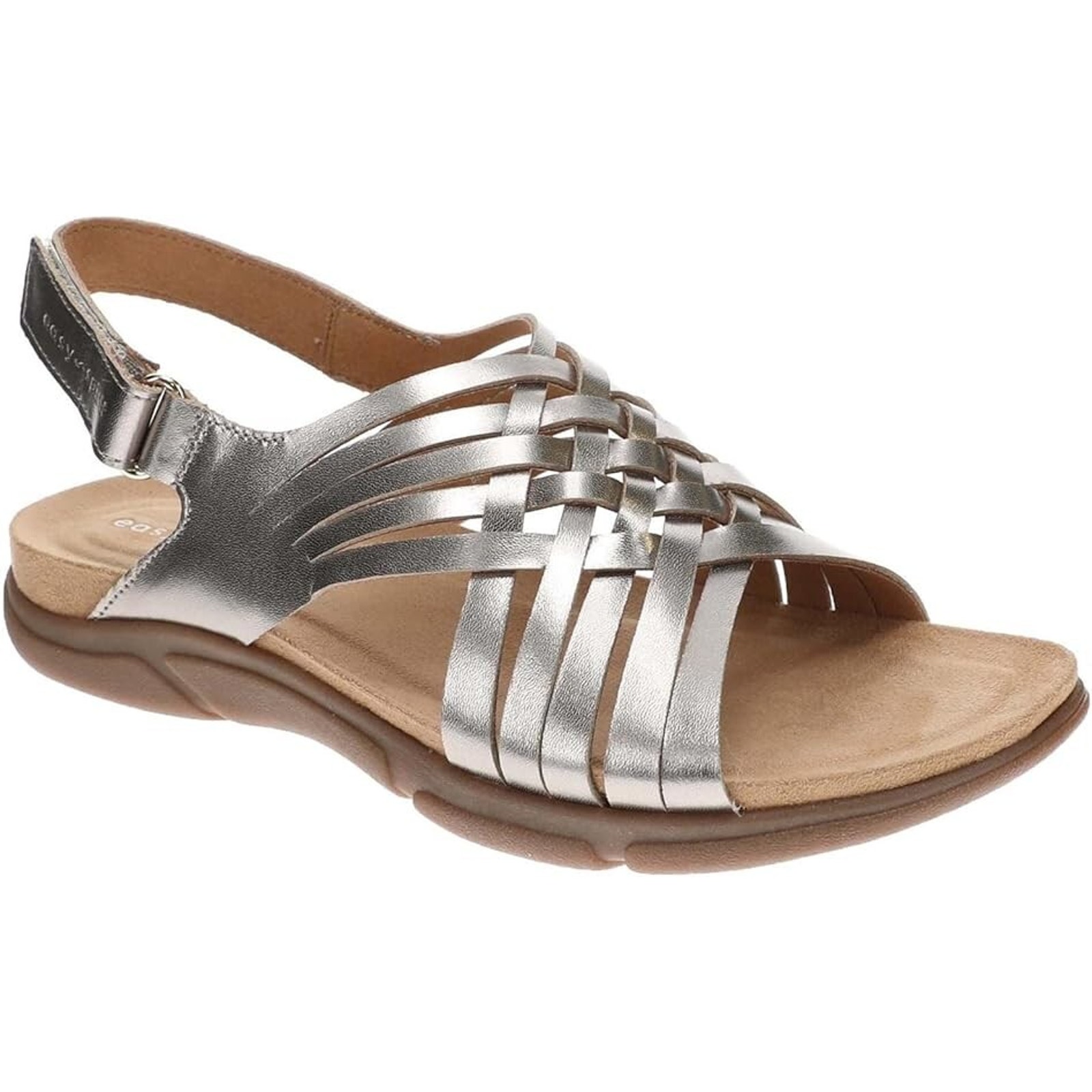 Easy Spirit Women's Mar Leather Slingback Flat Sandals, Gold Size 6.5w